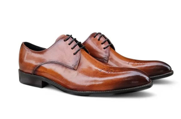 Carrucci Burnished Calfskin Oxford - Cognac