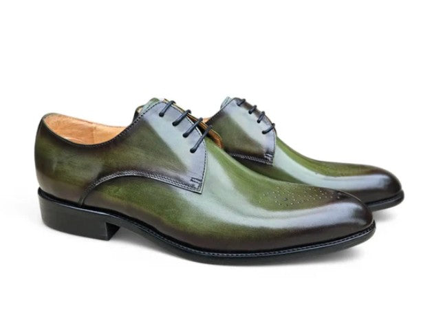 Carrucci Burnished Calfskin Oxford - Olive
