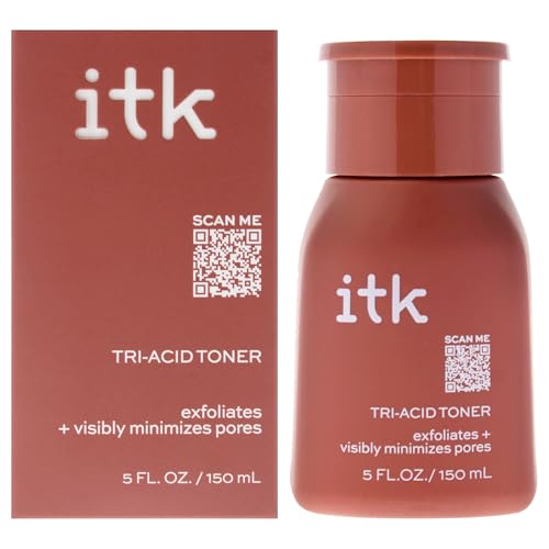 Tónico facial triácido ITK con AHA BHA PHA + Niacinamida - Exfolia el rostro + Minimiza los poros - Ácido salicílico + láctico - Ilumina las manchas oscuras + Resplandor 5 fl oz