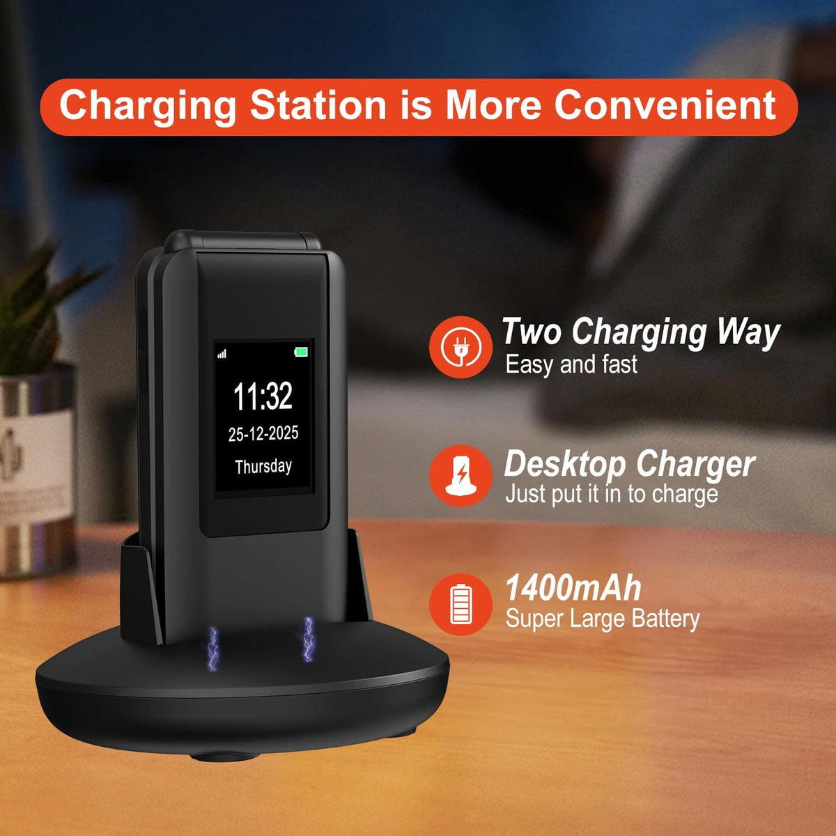 Teléfono plegable 4G desbloqueado para personas mayores, teléfono plegable básico, teléfono móvil para personas mayores, pantalla de 2.8" +1.5", botón SOS, marcación rápida, botones grandes, Bluetooth, cámara, radio FM, batería de 1400 mAh (negro mate).