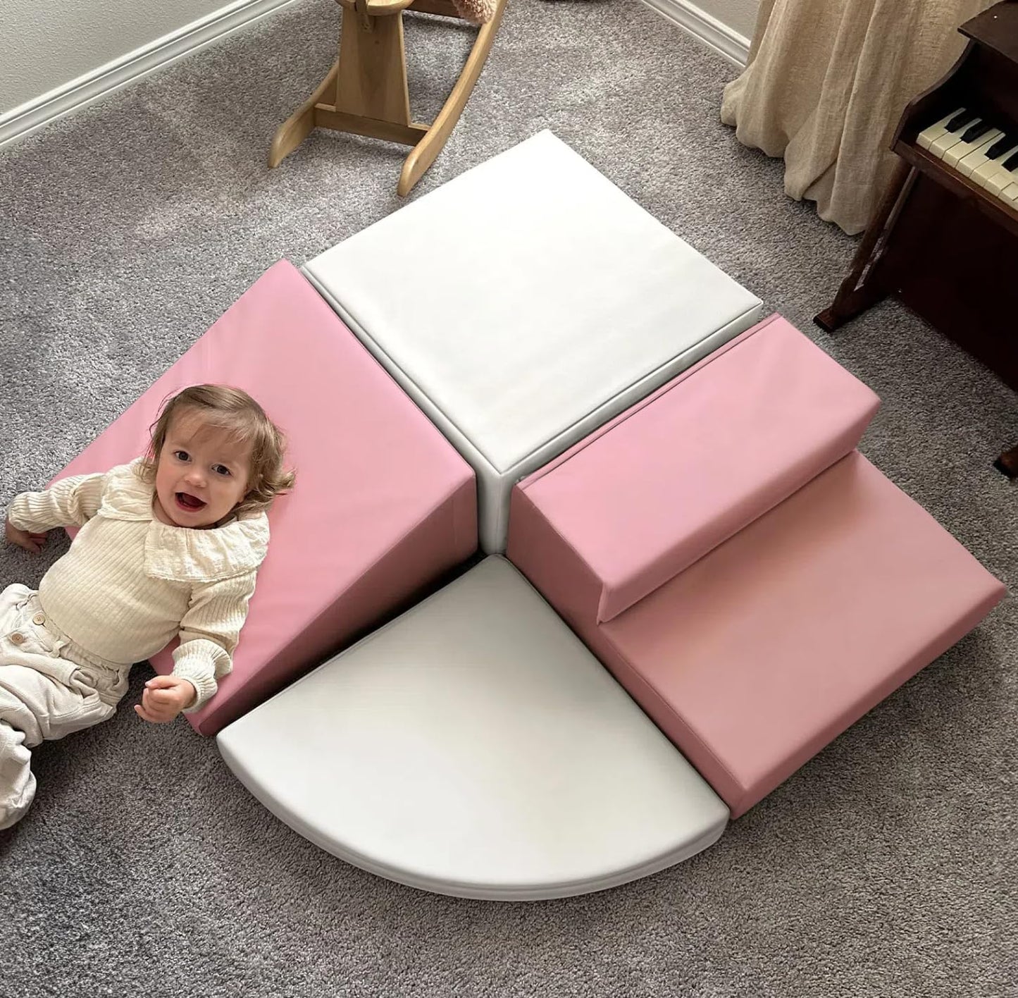 little dove Juguetes grandes de escalada de 4 piezas para niños pequeños de 1 a 3 años, no tóxicos y ecológicos, equipo de juego suave para interiores para habilidades motoras, fácil de instalar y limpiar, bloques de escalada, rosa