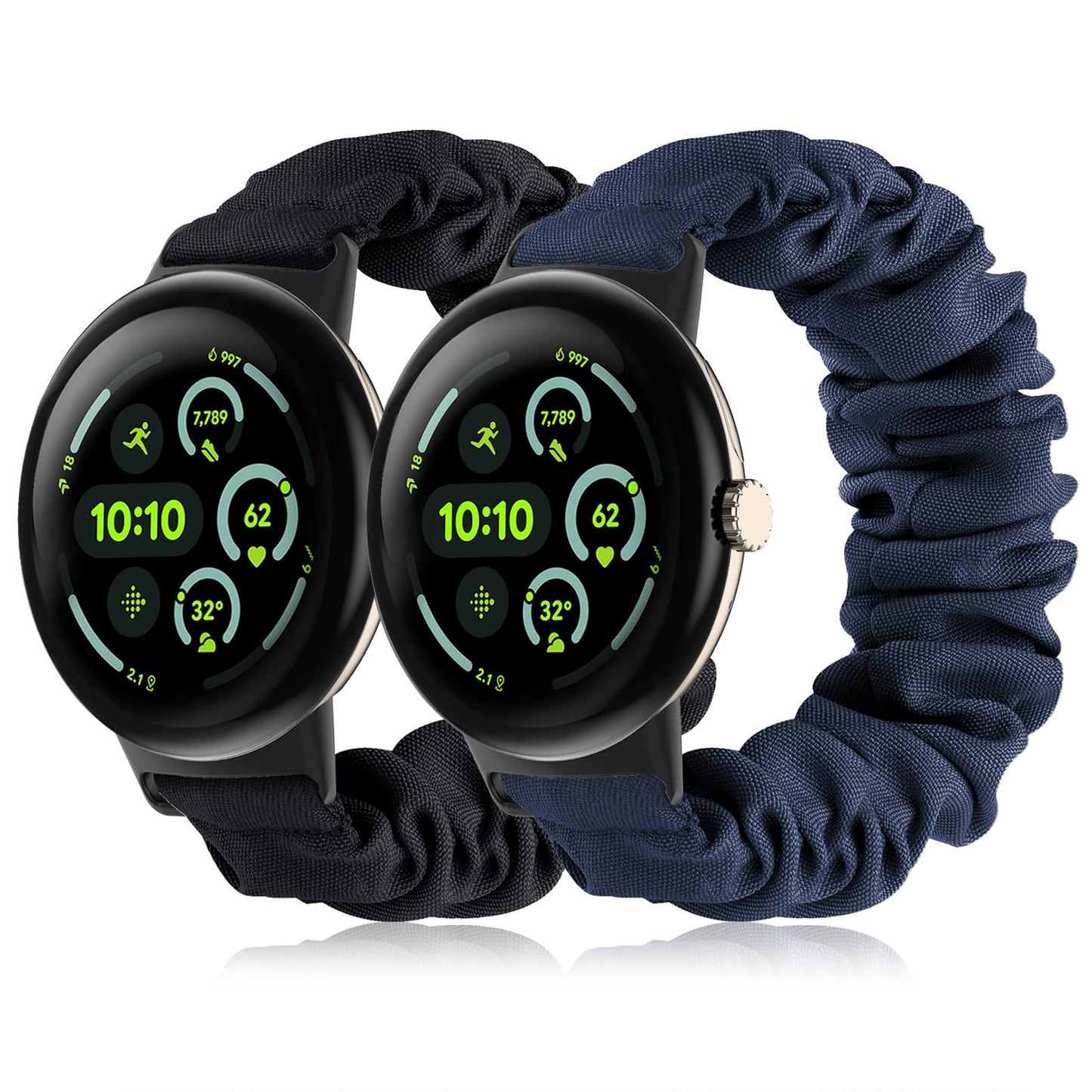 Tovimall Scrunchie Bandas elásticas compatibles con Google Pixel Watch 3 45mm Correa de reloj Correa de tela elástica Correas de reloj de repuesto elásticas para mujer (paquete de 2)