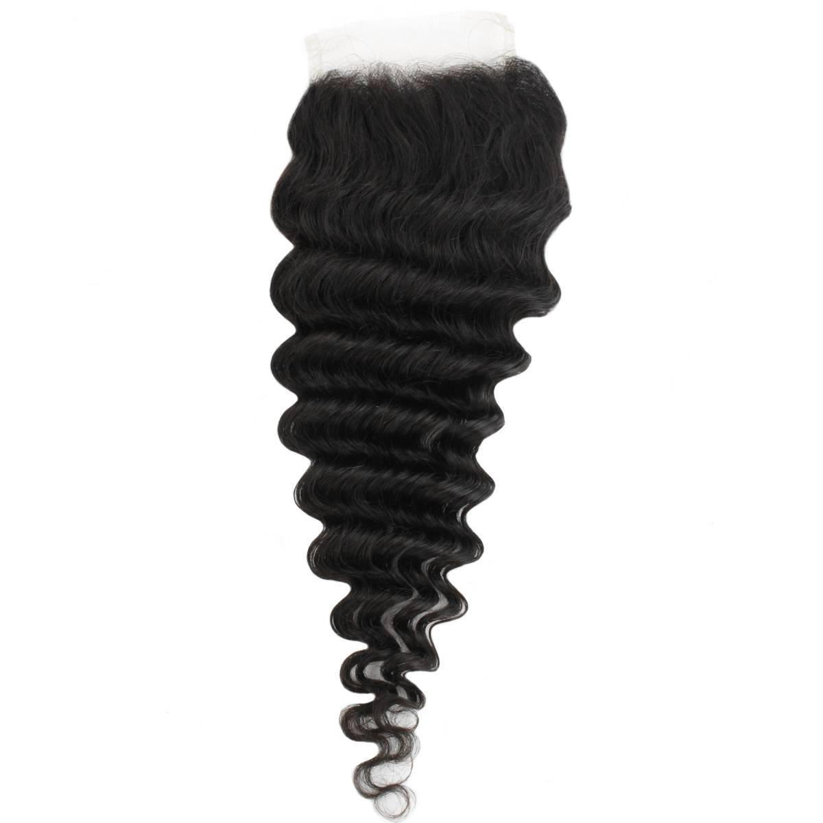 Cierre de cabello humano con encaje transparente Deep Wave 4x4