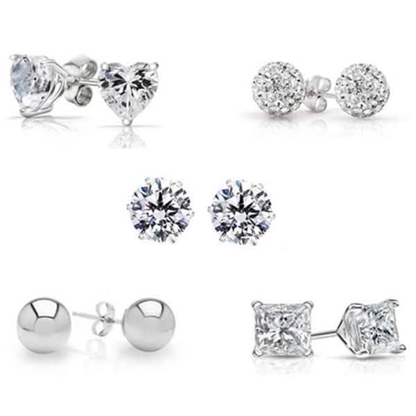 Set de 5 pares: Pendientes de Plata de Ley con Cristales hechos con Swarovski Elements
