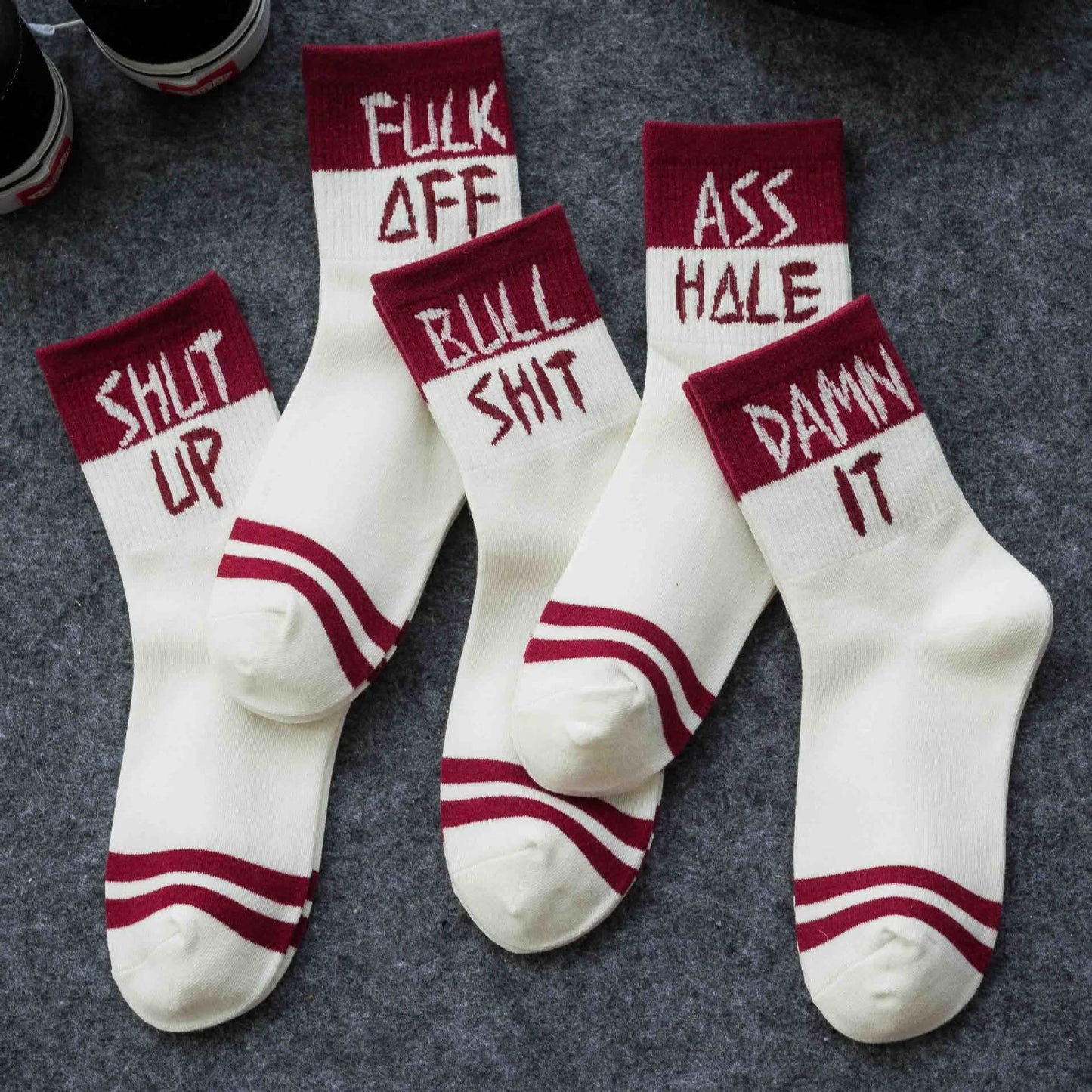 Calcetines Divertidos Unisex con Letras Inglesas de Moda Urbana, 5 Pares
