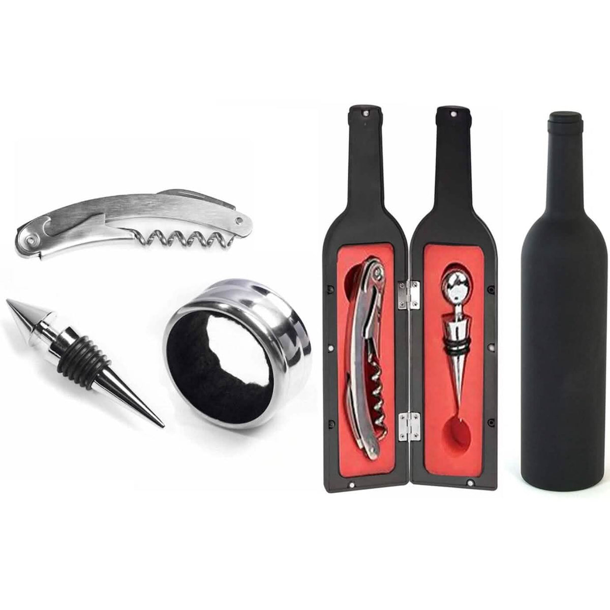 Juego de 5 piezas: set de sacacorchos con estuche en forma de botella