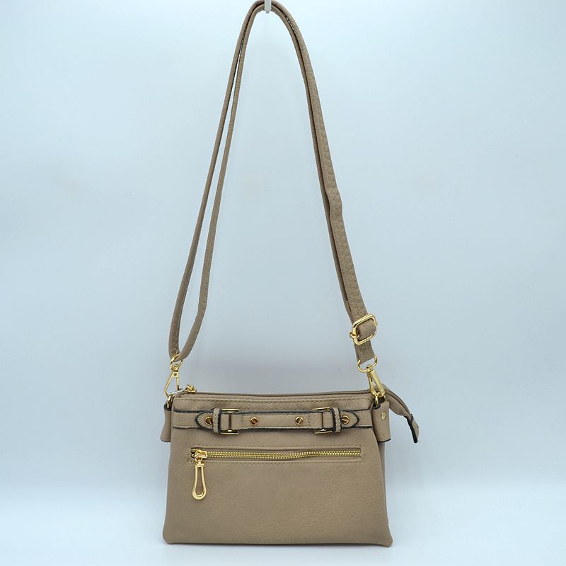 Multi-Zipper Crossbody Bag with Adjustable Strap and Gold Hardware
