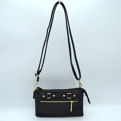 Multi-Zipper Crossbody Bag with Adjustable Strap and Gold Hardware
