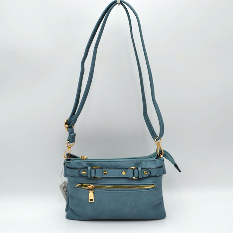 Multi-Zipper Crossbody Bag with Adjustable Strap and Gold Hardware