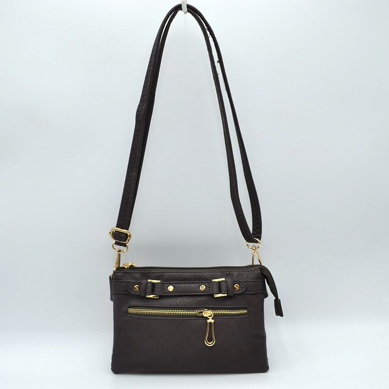 Multi-Zipper Crossbody Bag with Adjustable Strap and Gold Hardware