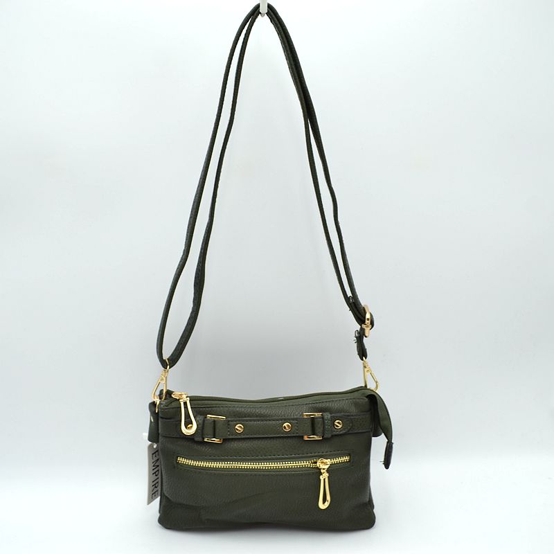 Multi-Zipper Crossbody Bag with Adjustable Strap and Gold Hardware