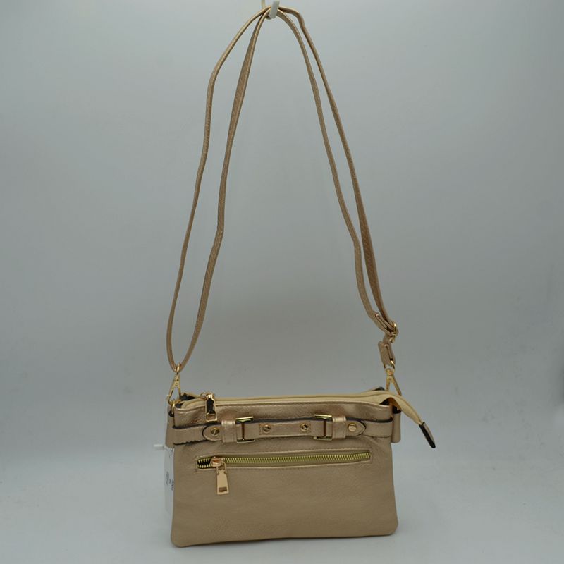 Multi-Zipper Crossbody Bag with Adjustable Strap and Gold Hardware