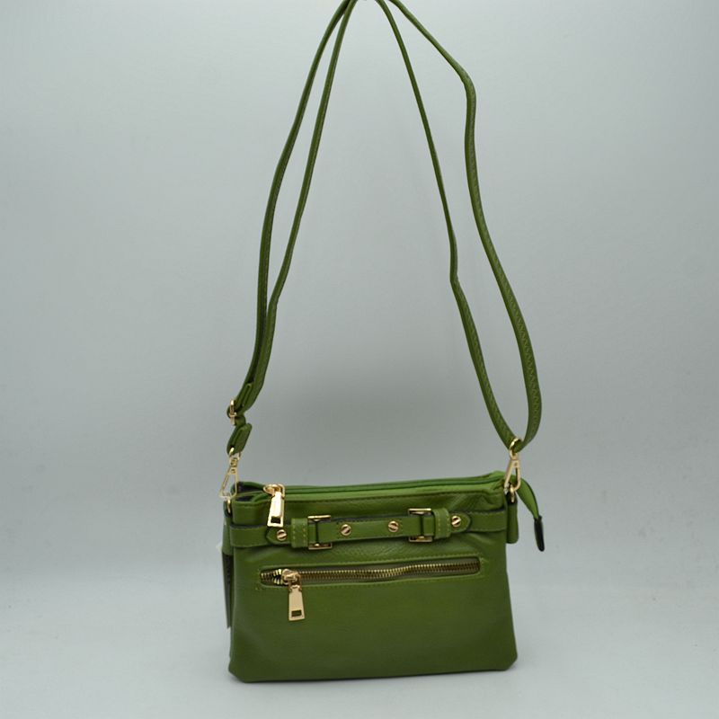 Multi-Zipper Crossbody Bag with Adjustable Strap and Gold Hardware