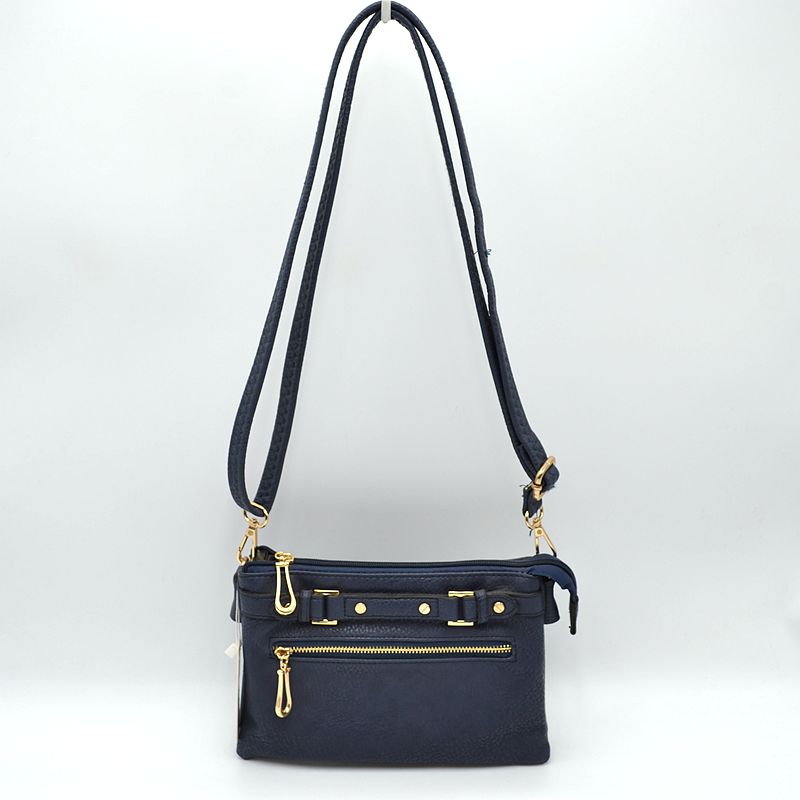 Multi-Zipper Crossbody Bag with Adjustable Strap and Gold Hardware