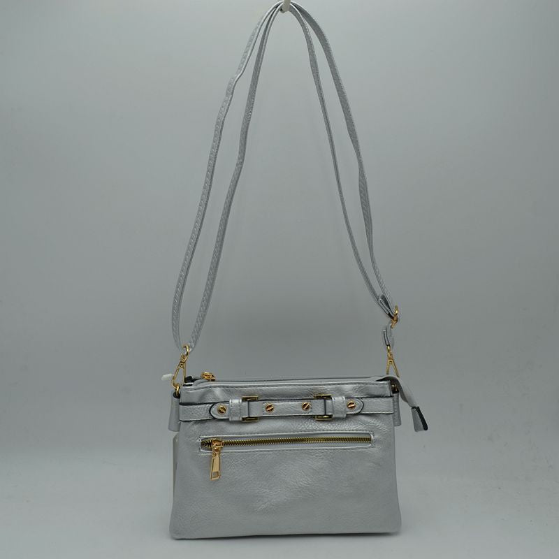 Multi-Zipper Crossbody Bag with Adjustable Strap and Gold Hardware