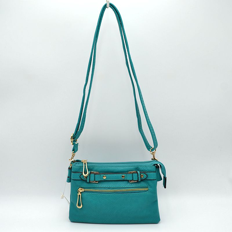 Multi-Zipper Crossbody Bag with Adjustable Strap and Gold Hardware