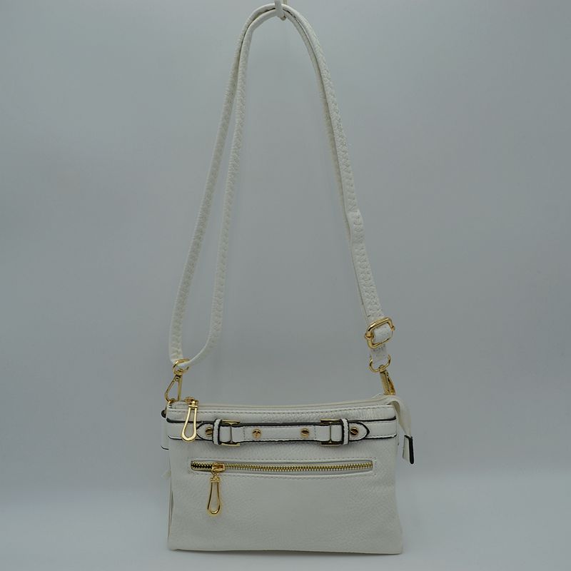 Multi-Zipper Crossbody Bag with Adjustable Strap and Gold Hardware