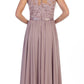 CLEARANCE - Floor Length A Line Mocha Evening Dress Cap Sleeve Chiffon (Size Large)
