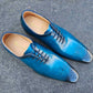 Carrucci Burnished Calfskin Oxford - Ocean Blue