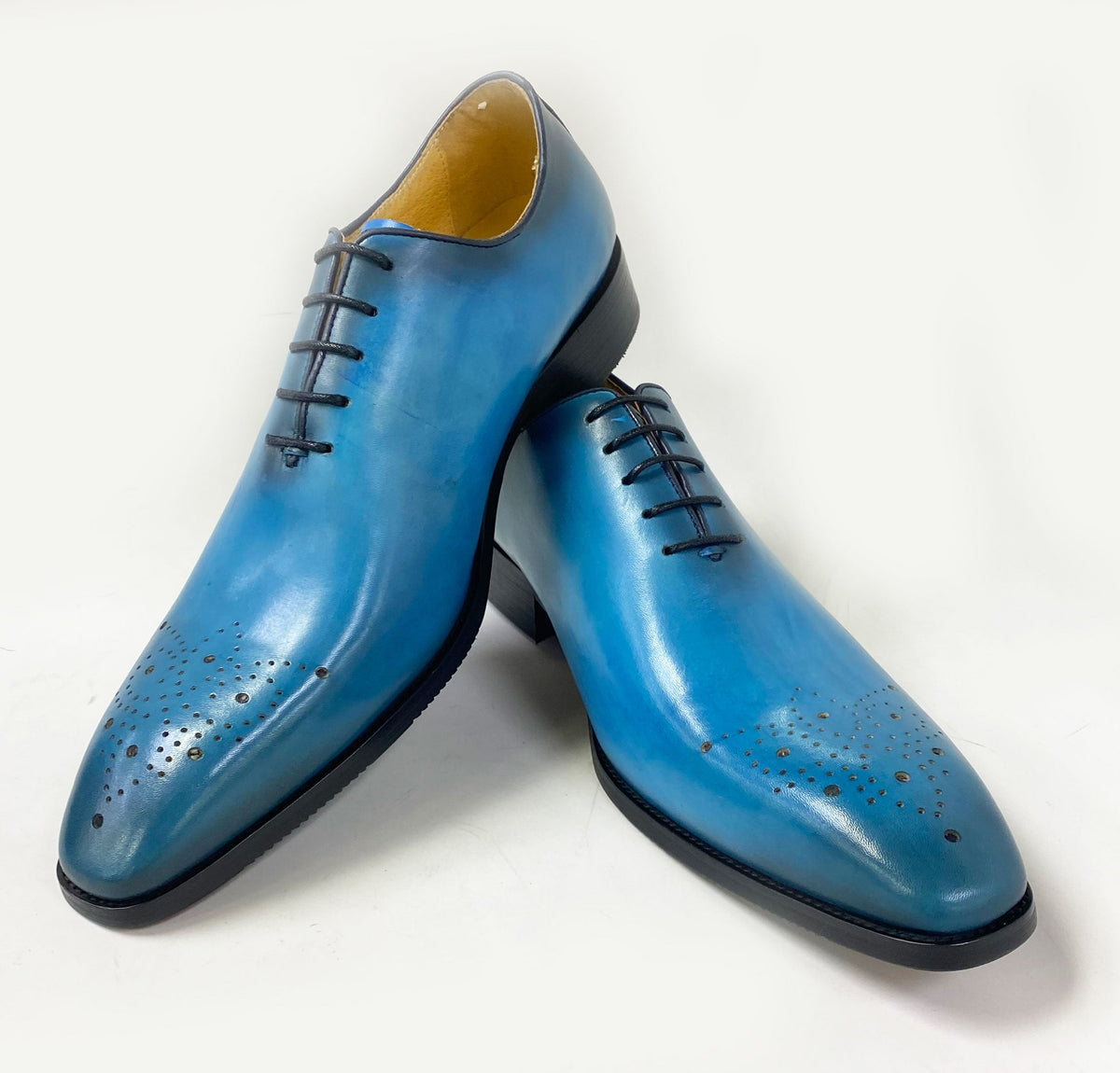 Carrucci Burnished Calfskin Oxford - Ocean Blue