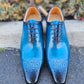 Carrucci Burnished Calfskin Oxford - Ocean Blue