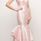 Cinderella Divine A5033 Strapless Jacquard Layered Mermaid Gown V-Neckline