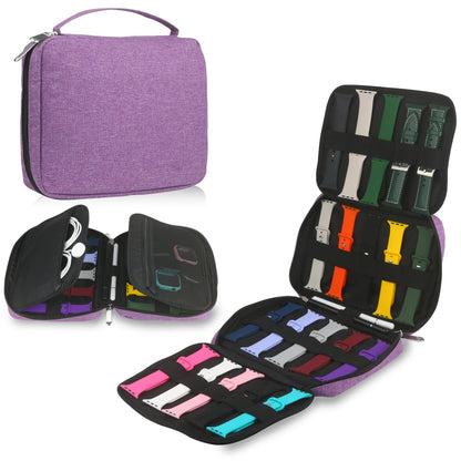 Kounlsyam Estuche organizador para correas de reloj (capacidad para 20 correas) Compatible con correas de Apple Watch y otros accesorios. Estuche duradero para guardar correas de reloj. Se adapta a la mayoría de tamaños de correas de reloj. Color morado.