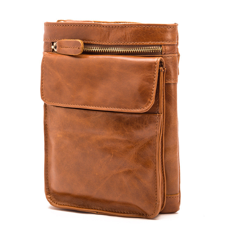Men's Leather Oil Wax Cowhide Retro Saddle Men's Waist Packs