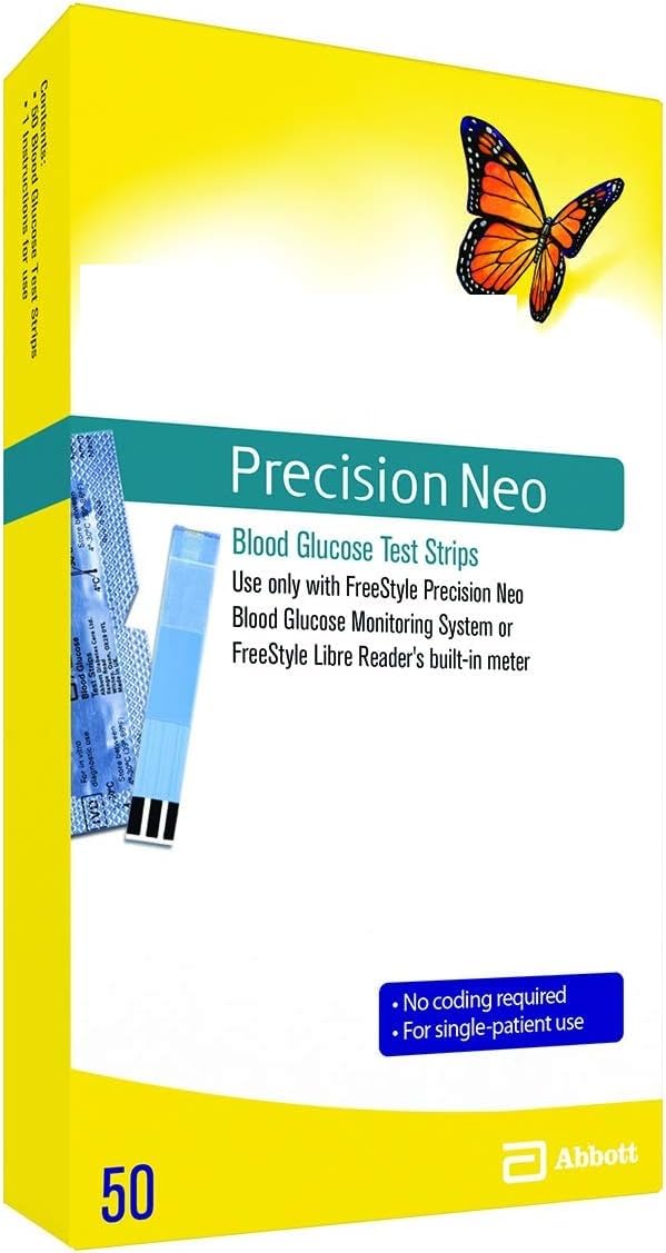 Tiras reactivas de glucosa en sangre de precisión genérica Neo, 50 unidades (paquete de 2), color blanco