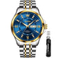 OLEVS Relojes de Hombre con Esfera Azul Negocios Diamante Analógico Fácil Lectura Reloj de Pulsera para Hombre Impermeable Luminoso Calendario Reloj de Vestir Masculino