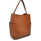 2-in-1 Chic Satchel Side Pocket Bucket Bag with Long Strap