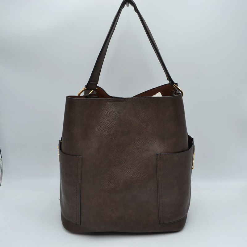 2-in-1 Chic Satchel Side Pocket Bucket Bag with Long Strap
