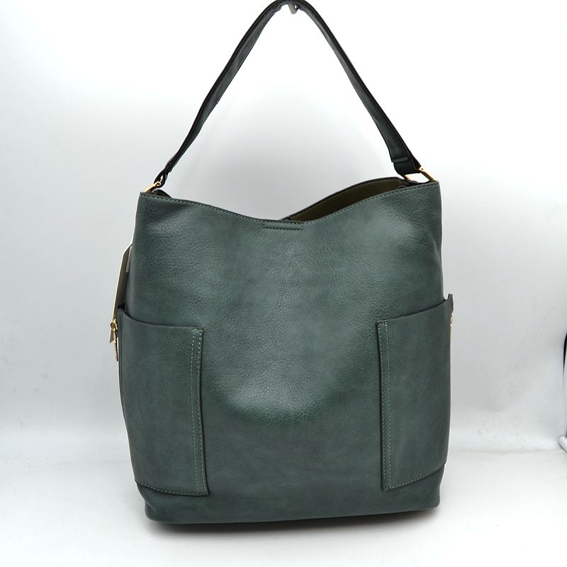 2-in-1 Chic Satchel Side Pocket Bucket Bag with Long Strap