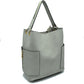 2-in-1 Chic Satchel Side Pocket Bucket Bag with Long Strap
