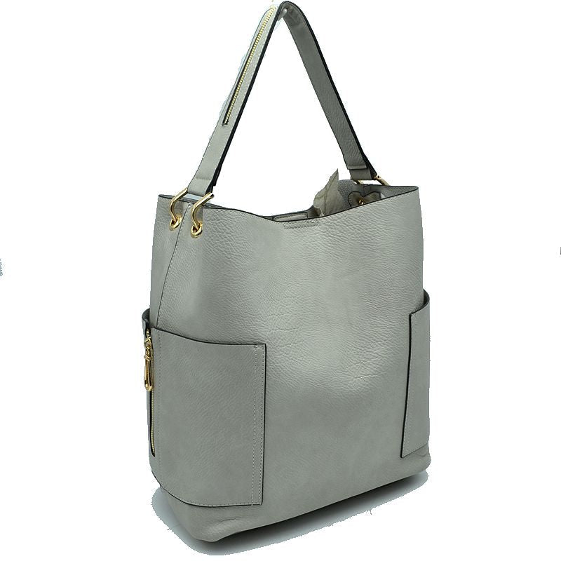 2-in-1 Chic Satchel Side Pocket Bucket Bag with Long Strap