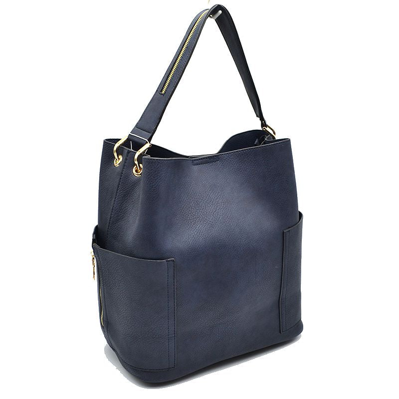 2-in-1 Chic Satchel Side Pocket Bucket Bag with Long Strap