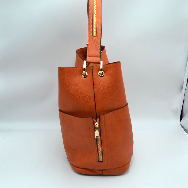 2-in-1 Chic Satchel Side Pocket Bucket Bag with Long Strap