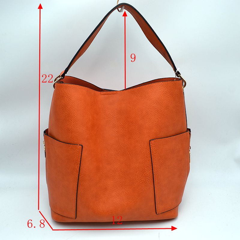 2-in-1 Chic Satchel Side Pocket Bucket Bag with Long Strap