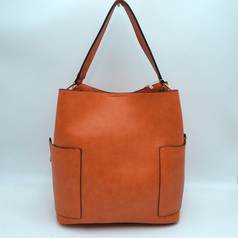2-in-1 Chic Satchel Side Pocket Bucket Bag with Long Strap