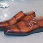 Carrucci Burnished Calfskin Belt - Cognac