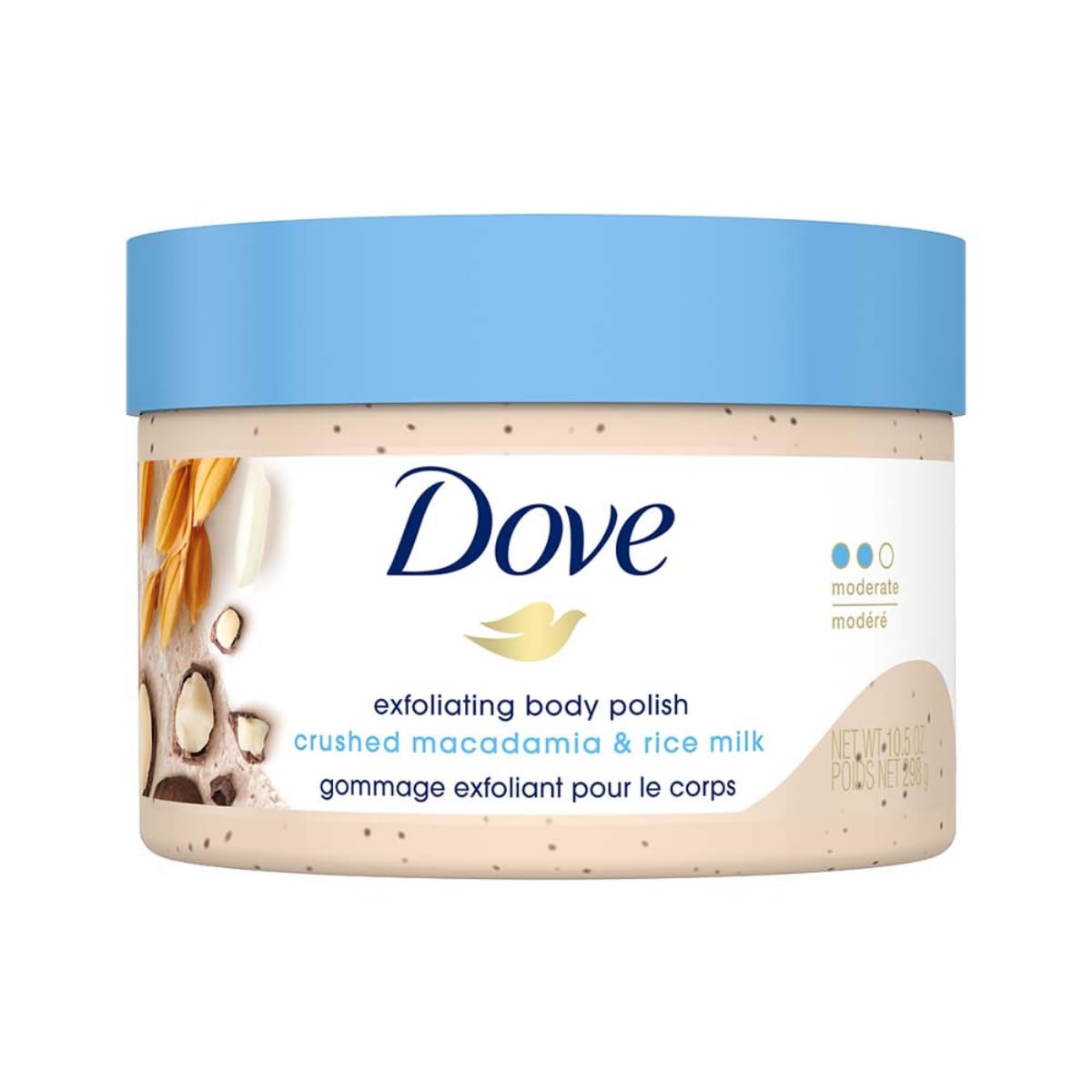 Exfoliante Corporal Dove Macadamia y Leche de Arroz que Revela una Piel Visiblemente Más Suave y Nutre la Piel 10.5 oz