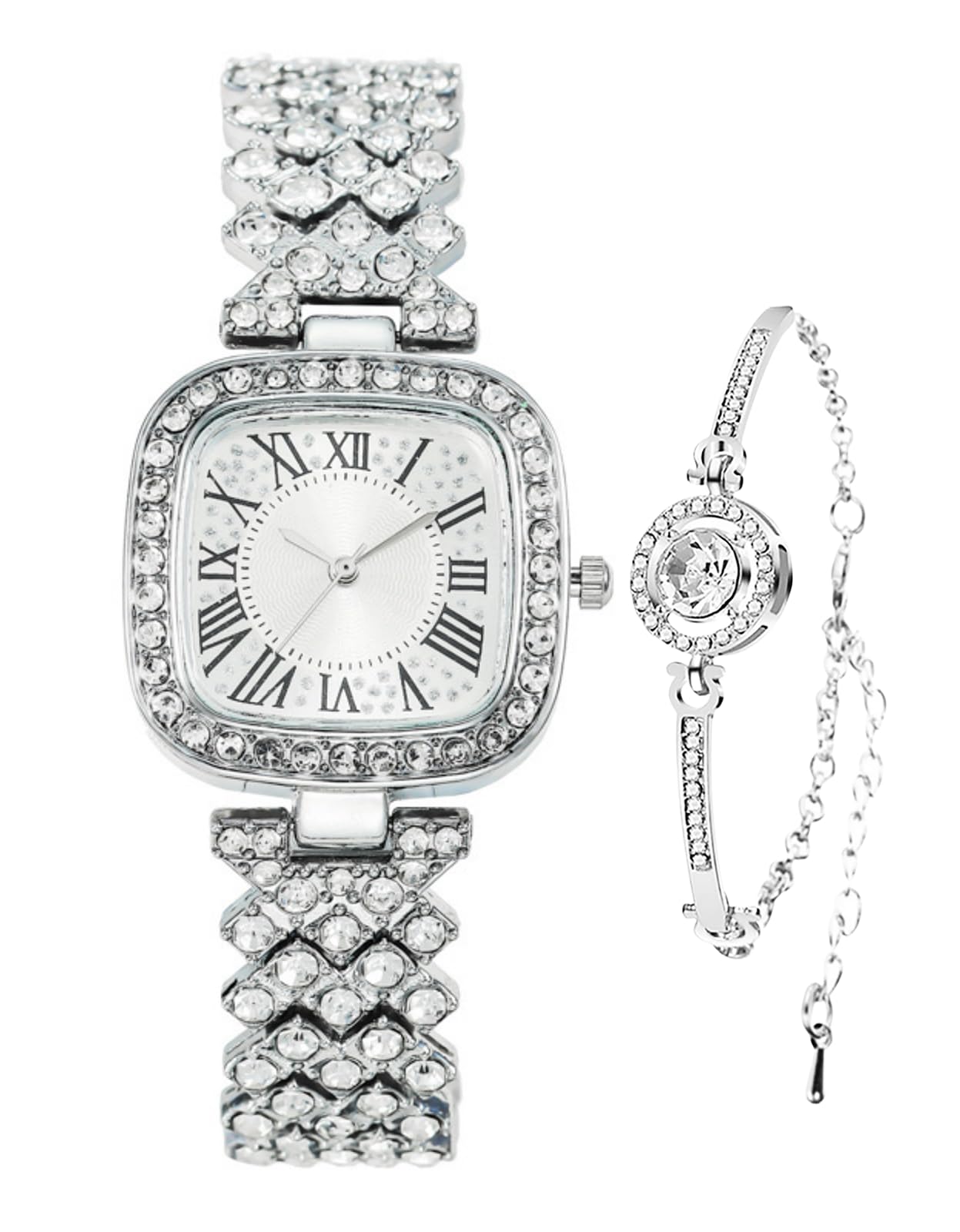ADSBIAOYE Moda Lujo Vintage Diamante Cuadrado Reloj Esfera Digital Cuarzo Reloj de Mujer (Plata C)