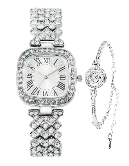 ADSBIAOYE Moda Lujo Vintage Diamante Cuadrado Reloj Esfera Digital Cuarzo Reloj de Mujer (Plata C)