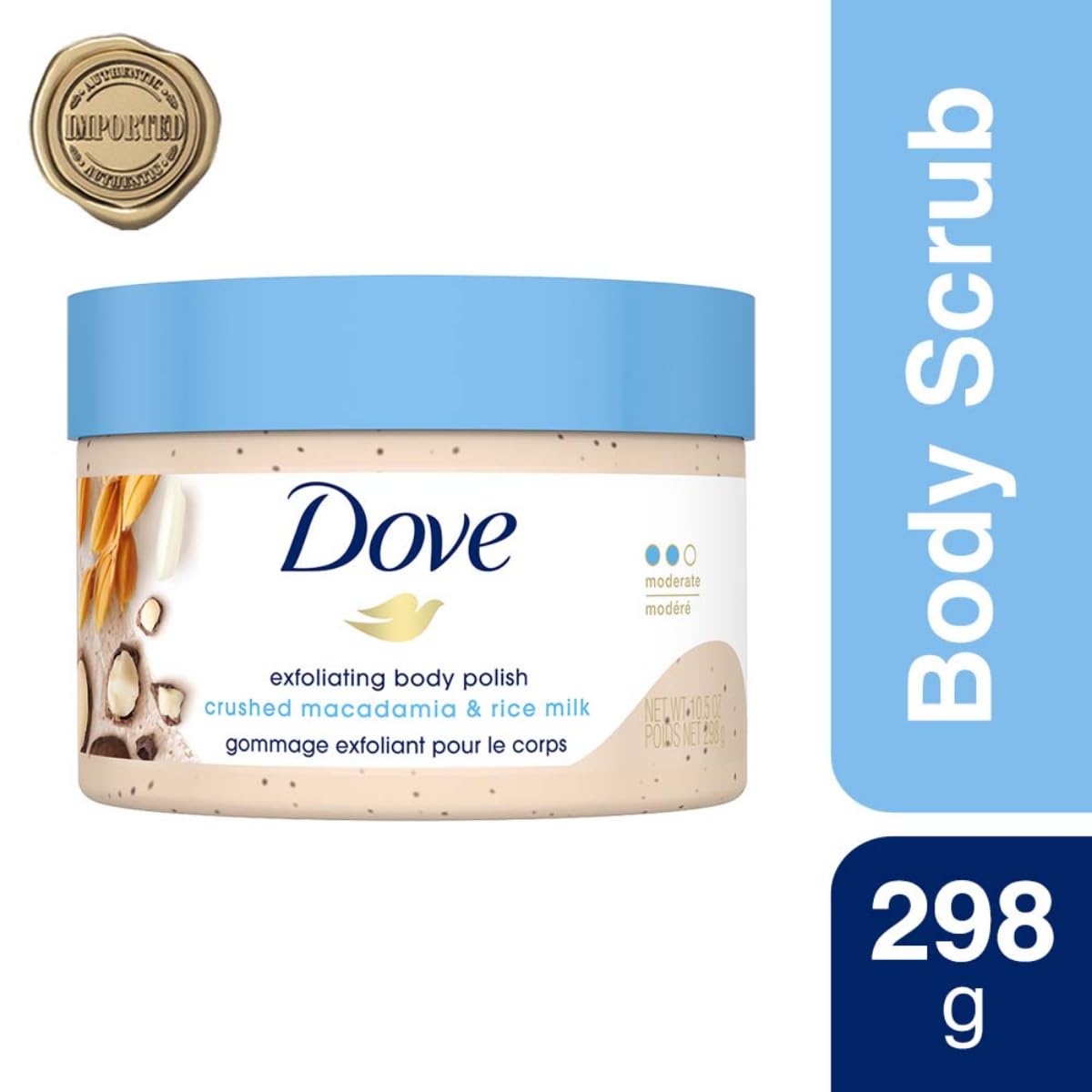 Exfoliante Corporal Dove Macadamia y Leche de Arroz que Revela una Piel Visiblemente Más Suave y Nutre la Piel 10.5 oz