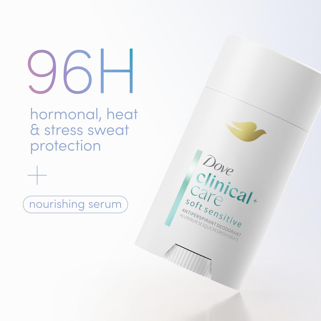 Dove Clinical + Care Desodorante antitranspirante en barra invisible sólido para mujer Clean Soft para piel sensible hipoalergénico 2.6 oz