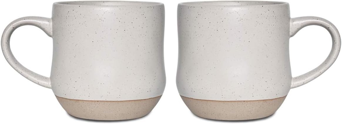 Bosmarlin Tazas Grandes de Cerámica de Gres con Salpicaduras, Juego de 2, Tazas Grandes de Té de Cerámica, 500 ml, Apto para Lavavajillas y Microondas (Blanco, 2)