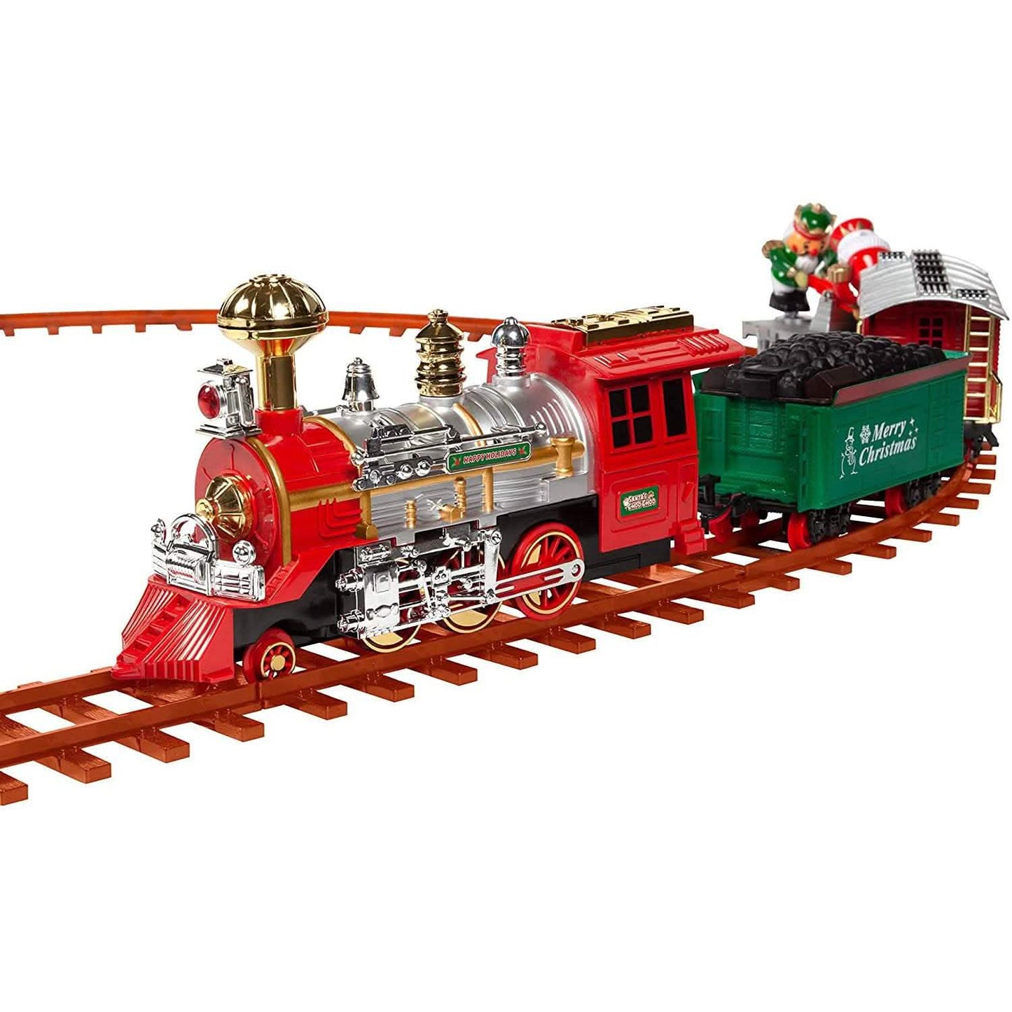Juego de 52 piezas: Tren eléctrico Choo Choo de Santa con luz y sonido funcionales