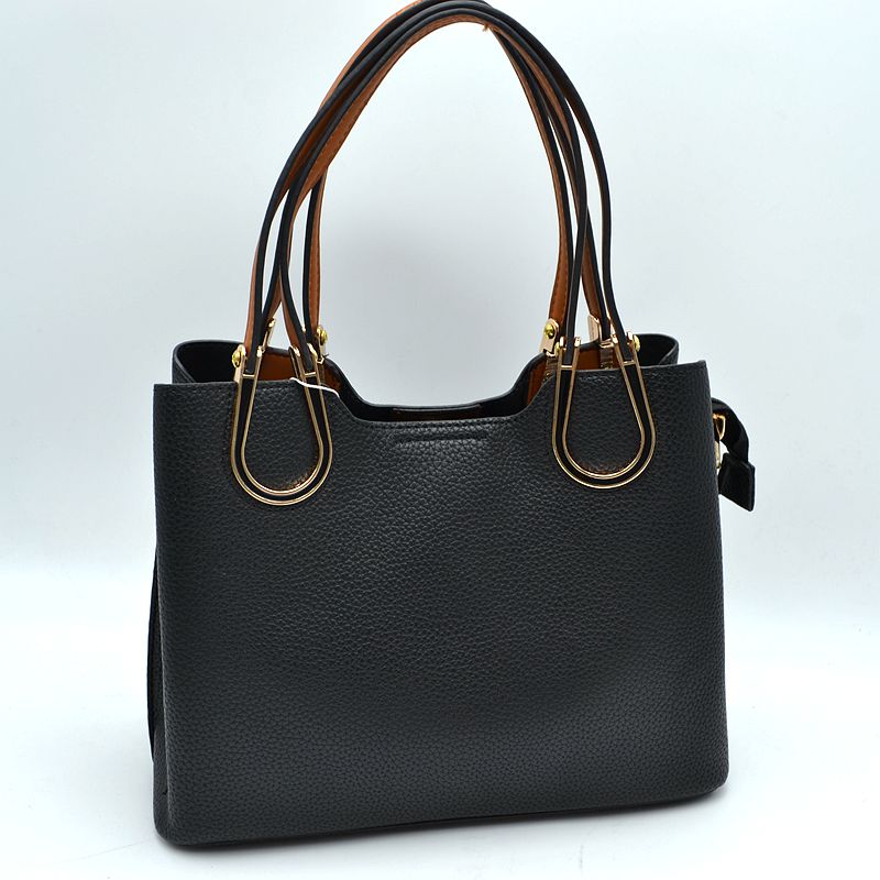 Textured Faux Leather Horseshoe Handle Women's Tote Bag