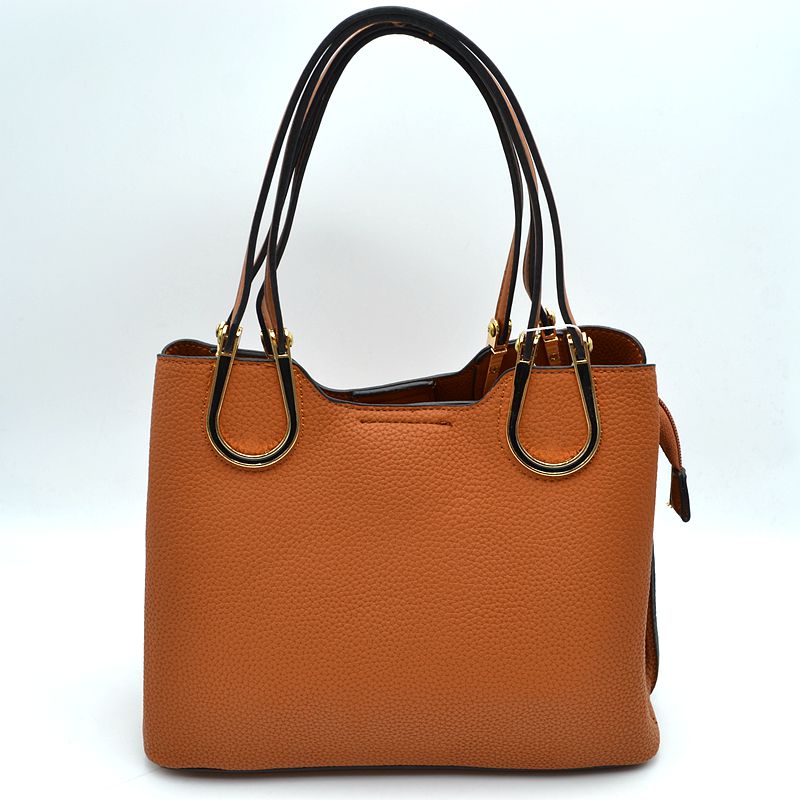 Textured Faux Leather Horseshoe Handle Women's Tote Bag
