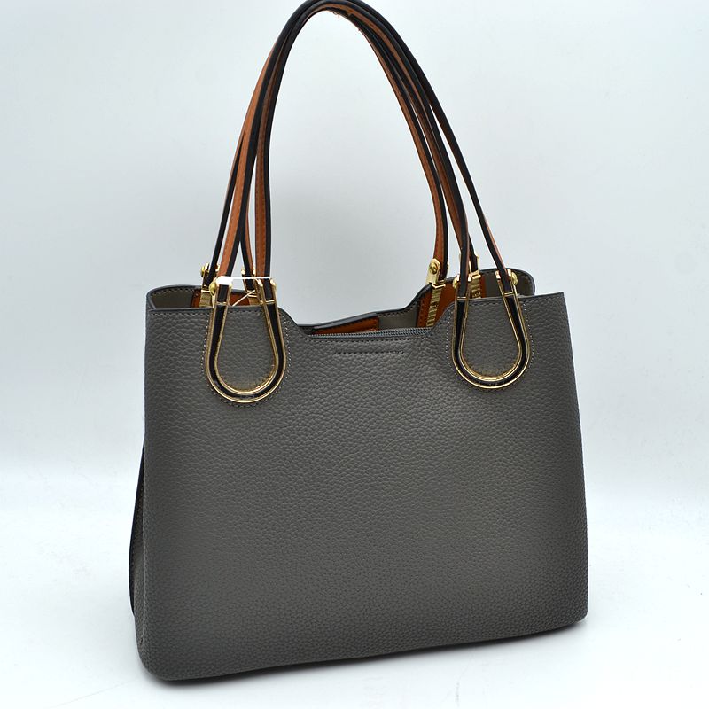 Textured Faux Leather Horseshoe Handle Women's Tote Bag